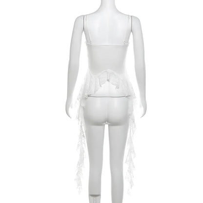 Gothic Y2K Alt Goth Irregular Lace Ruffled Tank Top (available in 2 colors)