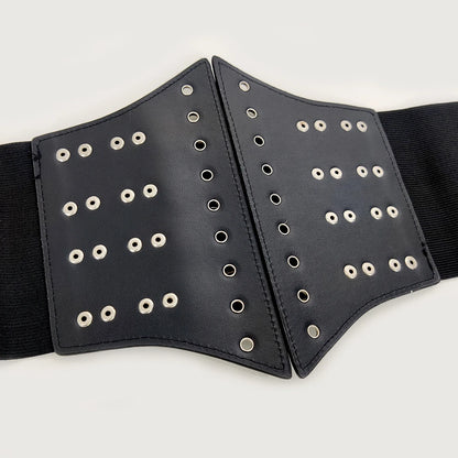 Gothic Alt Goth Studded Multiple Buckles Wide Elastic Cummerbund Belt