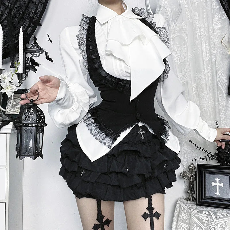 Gothic Alt Goth Halter Lace Trim Corset Waist Coat Top