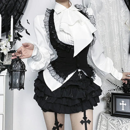 Gothic Alt Goth Halter Lace Trim Corset Waist Coat Top