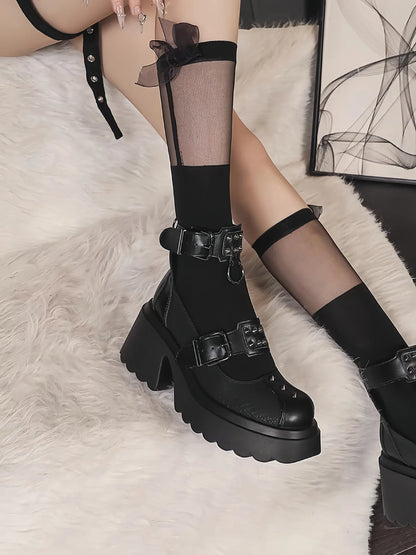 Gothic Alt Goth Punk Spikes Ring Rivets Platform Heels Mary Janes Pumps