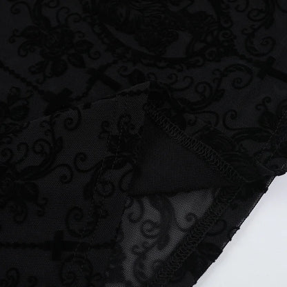 Gothic Harajuku Alt Goth Lace Patchwork Hollow Out High Waist Flare Pants
