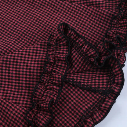 Gothic Alt Goth Red Plaid Flare Sleeve Collared Shirt Dress