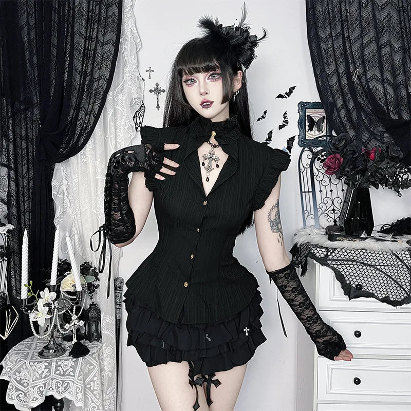 Gothic Classic Slim Wasit Shirt Blouse Top