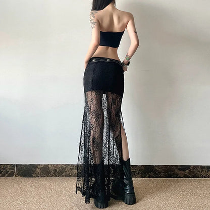 Gothic Romantic Goth Lace See Through Skirt