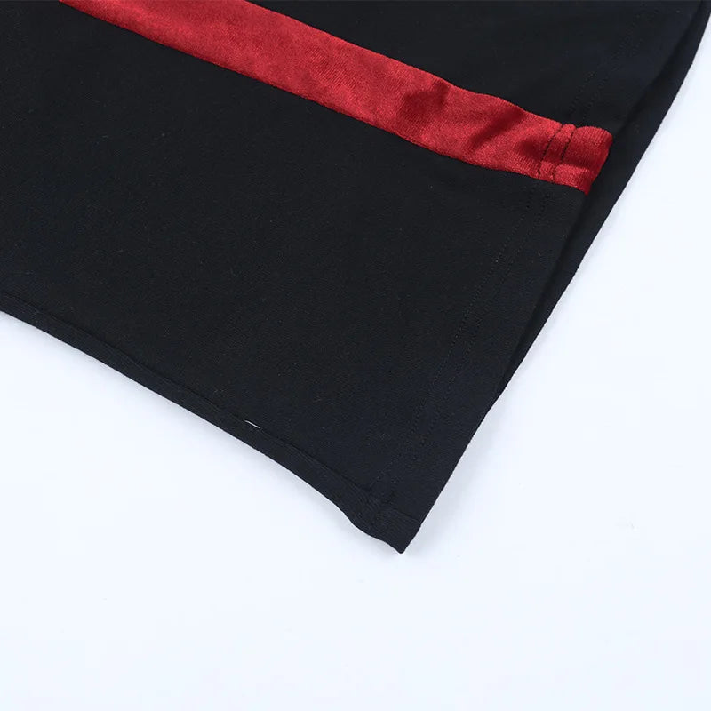 Gothic Y2K Alt Goth Cross Red Patchwork Long Sleeve Top