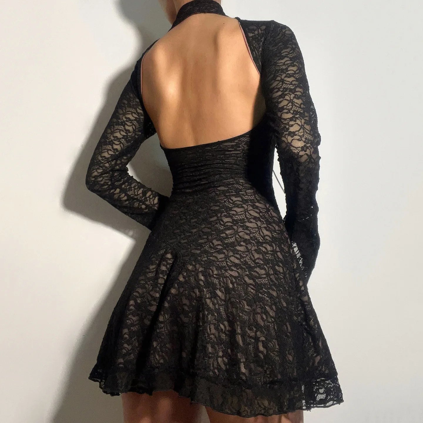 Gothic Alt Goth Square Collar Lace Mini Dress