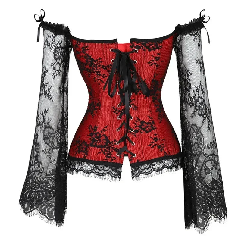Gothic Romantic Off Shoulder Lace Sleeve Corset (available in 2 colors)