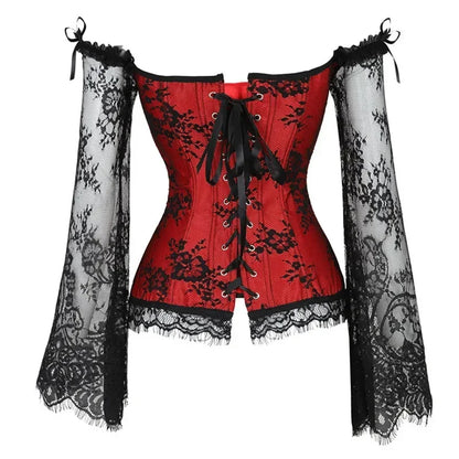 Gothic Romantic Off Shoulder Lace Sleeve Corset (available in 2 colors)