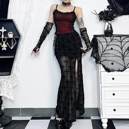 Gothic Vampire Cross Sheer High Slit Skirt