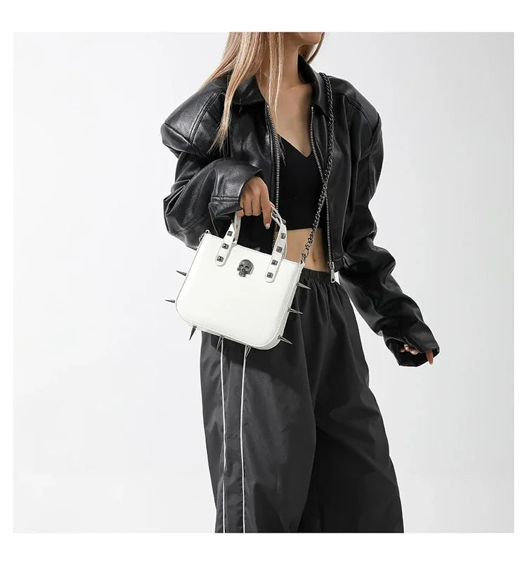 Gothic Alt Goth Cross Skull Spikes Chain Strap Crossbody Bag (available in 3 colors)