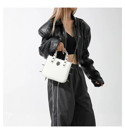 Gothic Alt Goth Cross Skull Spikes Chain Strap Crossbody Bag (available in 3 colors)