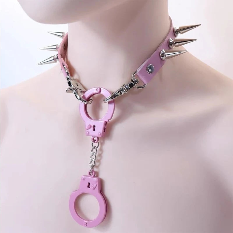 Gothic Y2K Handcuffs Spikes Choker Necklace Alt Goth (available in 2 colors)