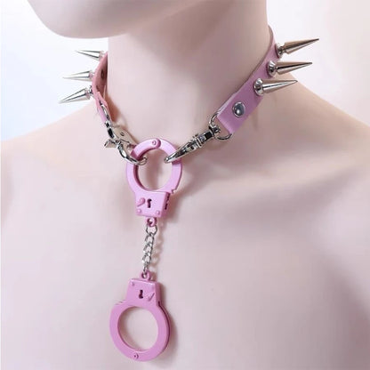 Gothic Y2K Handcuffs Spikes Choker Necklace Alt Goth (available in 2 colors)