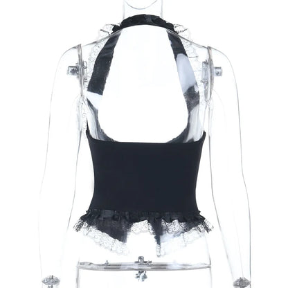 Gothic Alt Goth Halter Lace Trim Corset Waist Coat Top
