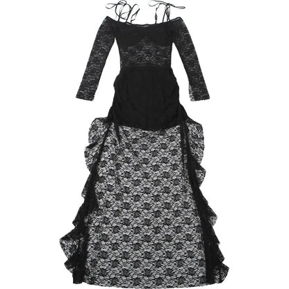 Gothic Vampire Goth Off Shoulder Lace Long Sleeves Irregular Hem Layered Dress