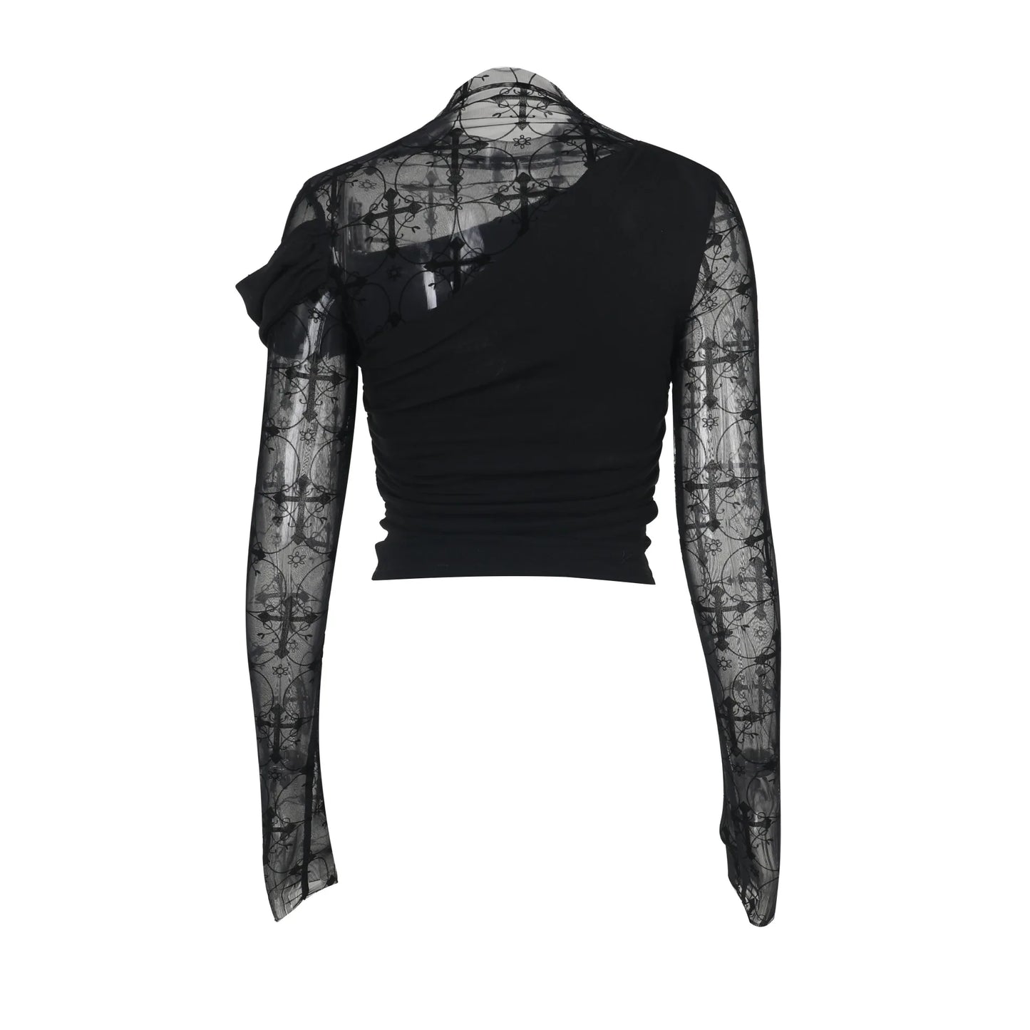 Gothic Alt Goth Y2K Cross Mesh Patchwork Shirt Top