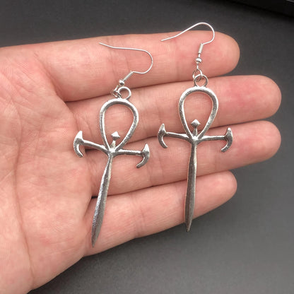 Gothic Alt Goth Goth Ankh Cross Earrings (available in black and silver)