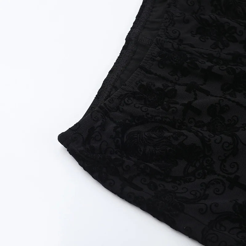 Gothic Harajuku Alt Goth Lace Patchwork Hollow Out High Waist Flare Pants