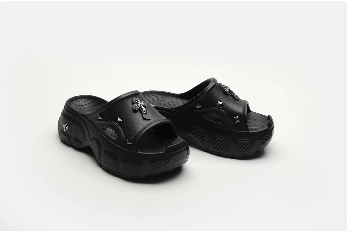 Gothic Alt Goth Cross Outdoor Platform Slippers Sandals (available in 3 colors)