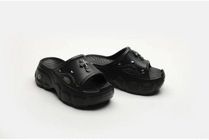 Gothic Alt Goth Cross Outdoor Platform Slippers Sandals (available in 3 colors)