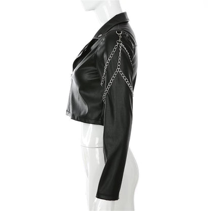 Gothic Chain Zipper Faux Leather Motorcycle Jacket