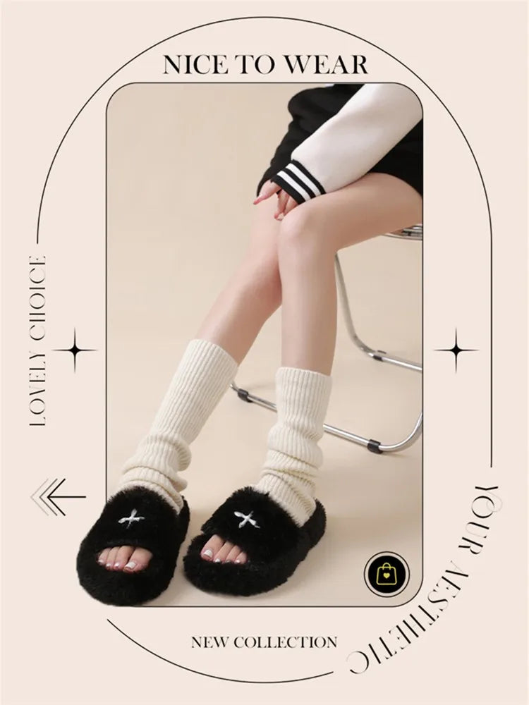 Y2K Cybergoth Faux Fur Slip On Furry Slides Slippers