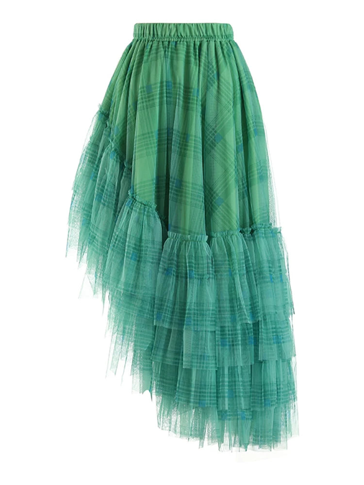 Gothic Grunge Y2K Alt Goth Plaid Mesh Irregular Skirt (available in 4 colors)