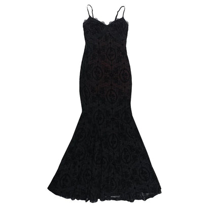 Gothic Alt Goth Dark Vintage Sheer Overlay Spaghetti Strap Dress
