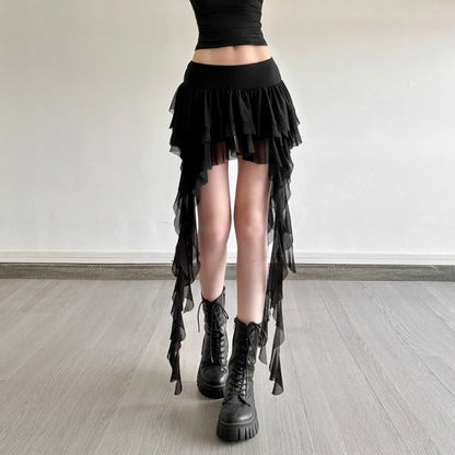 Gothic Romantic Goth Layered Ruffles Tassels Mini Skirt (available in 2 colors)