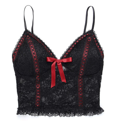 Gothic Red Bow Lace Camisole Top