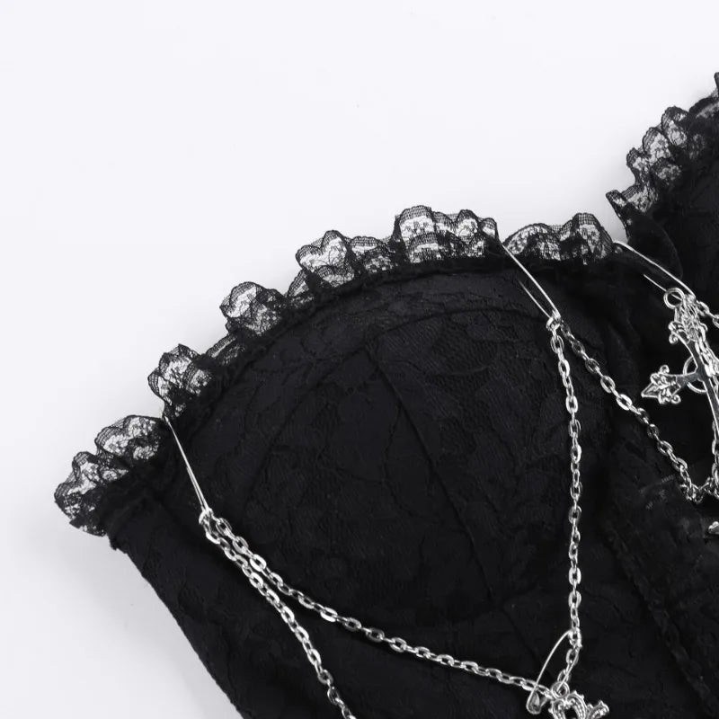 Gothic Cross Chain Lace Corset Style Top