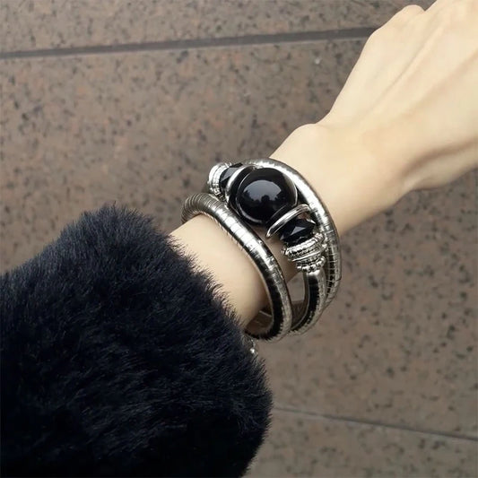 Gothic Black Agate Stretch Bracelet