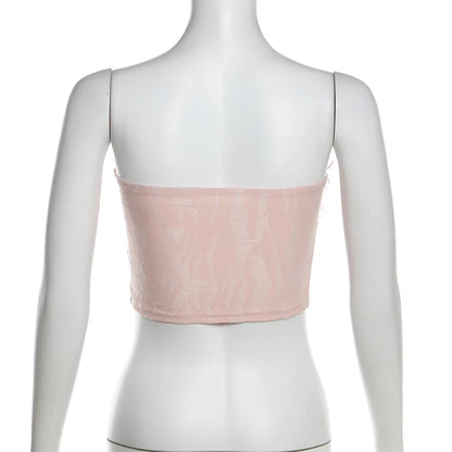 Coquette Pink Frayed Bow Tie Chest Wrapping Vest Top