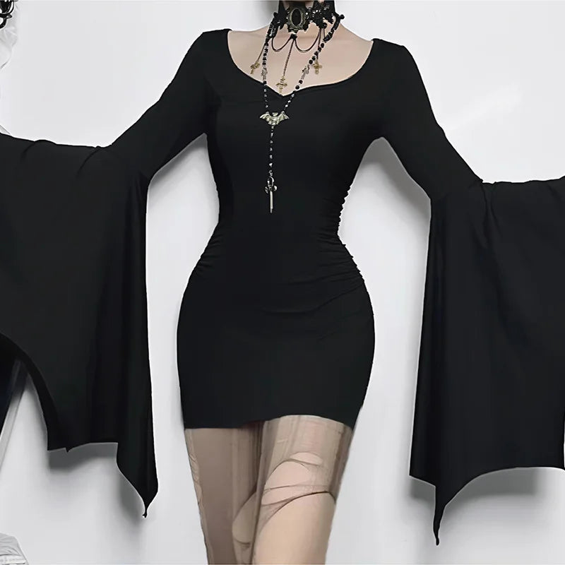 Gothic Bat Wing Sleeves Mini Dress