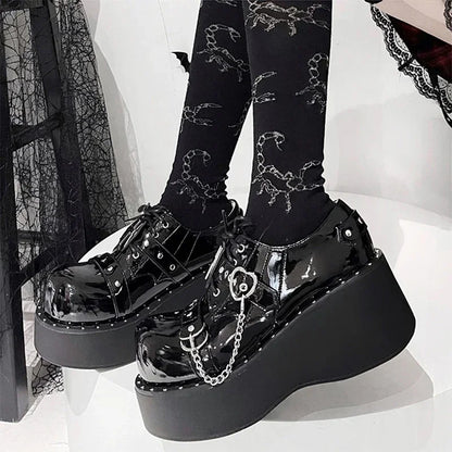 Gothic Lolita Y2K Alt Goth Cross Chain Heart Chunky Platform Shoes