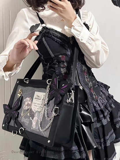 Gothic Y2K Alt Goth Butterfly Spider Web Letter Chain Handbag Lolita Shoulder Bag (available in 6 colors)