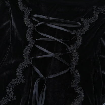 Gothic Romantic Goth Flocking Lace Batwing Sleeve Hooded Long Dress