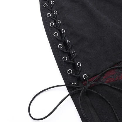 Gothic Y2K 90s Goth Cross Splicing High Slit Midi Skirt