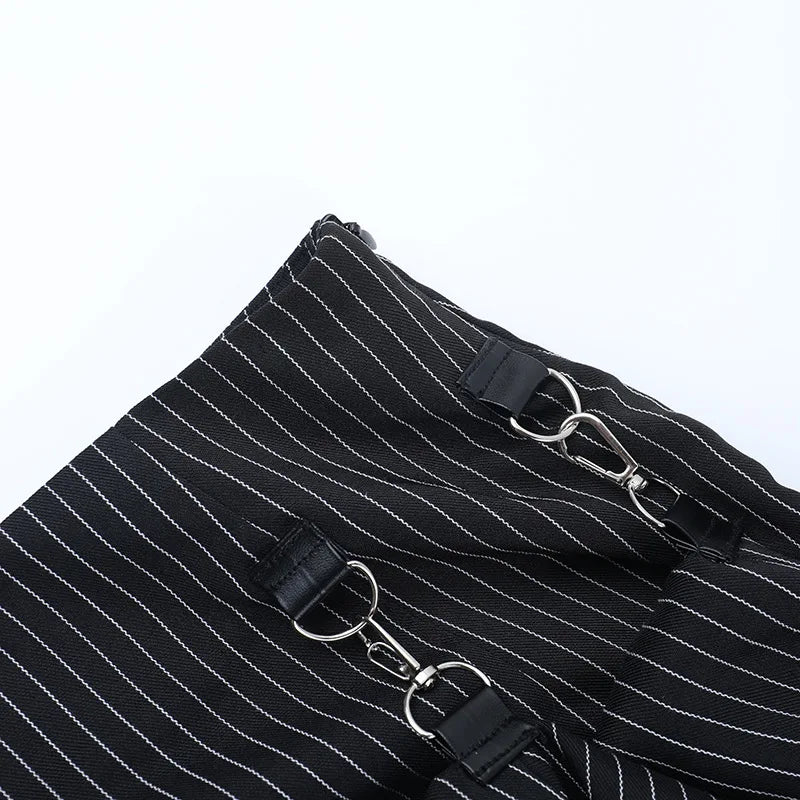 Gothic Alt Goth Pinstriped Ruched Skirt