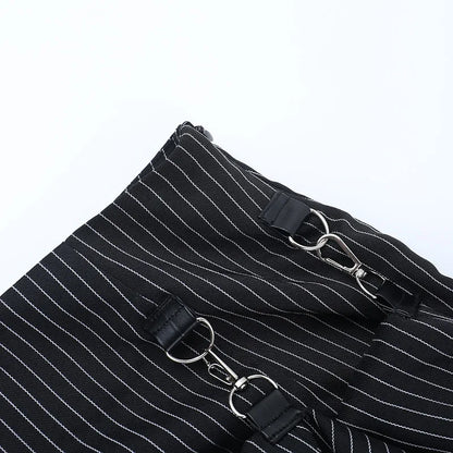 Gothic Alt Goth Pinstriped Ruched Skirt