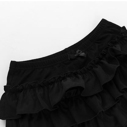 Gothic Alt High Waist Layered Ruffles Bloomer Shorts