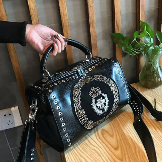 Gothic Embroidered Studded Large Shoulder Crossbody Bag Handbag