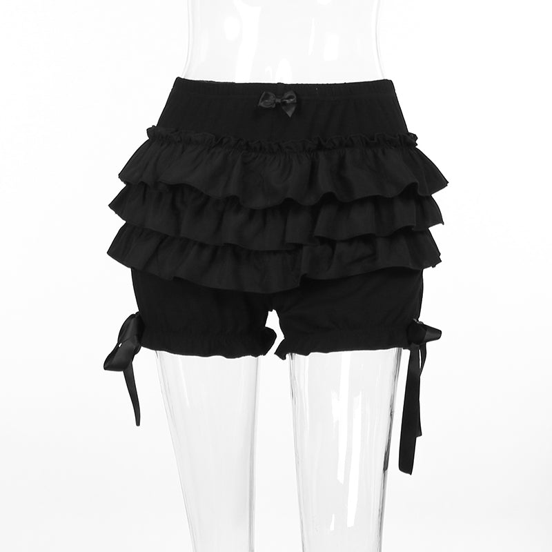 Gothic Alt High Waist Layered Ruffles Bloomer Shorts