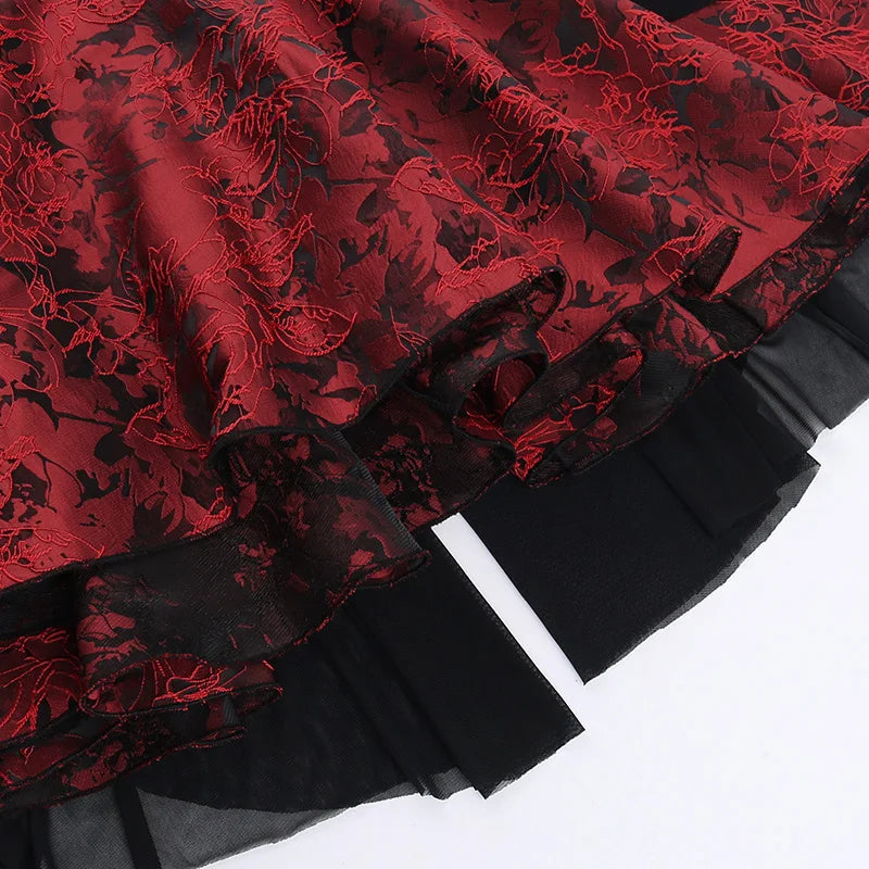 Gothic Romantic Floral Off Shoulder Lace Trim Mini Dress