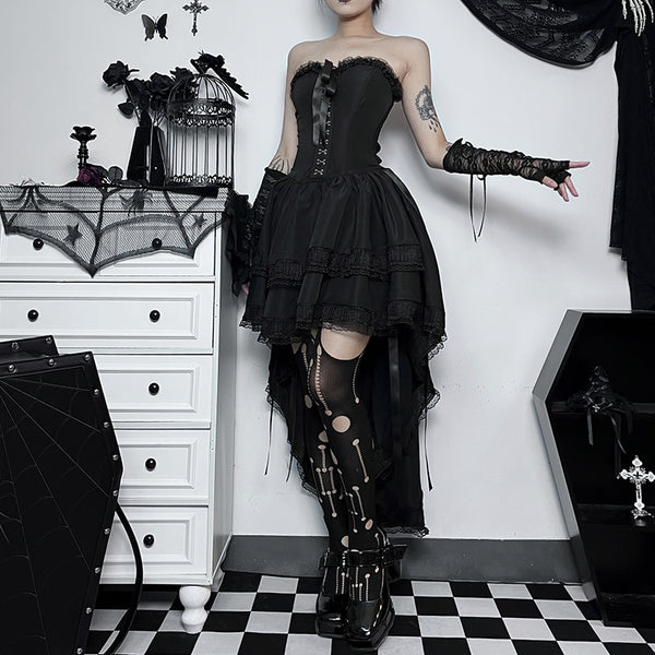Gothic Corset Lace Trim Tube Swing Dress
