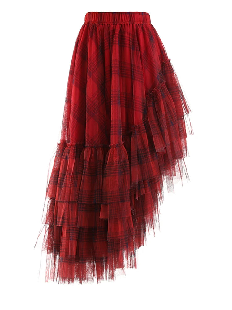 Gothic Grunge Y2K Alt Goth Plaid Mesh Irregular Skirt (available in 4 colors)