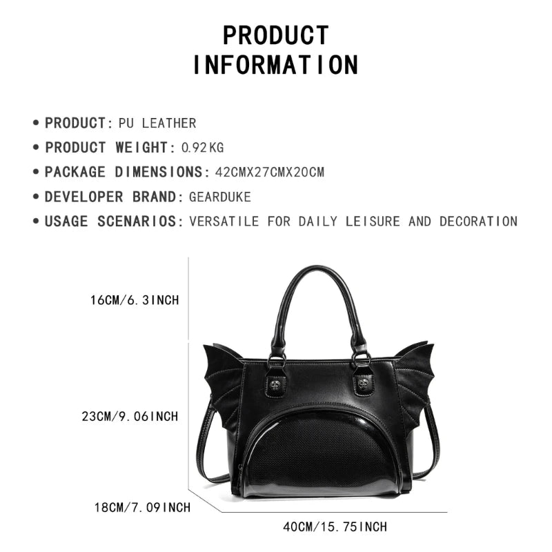 Gothic Alt Goth Bat Wings Crossbody Bag Handbag