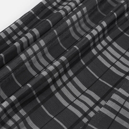 Gothic Alt Goth Grunge Y2K Plaid Mesh Patchwork Irregular Hem Midi Skirt