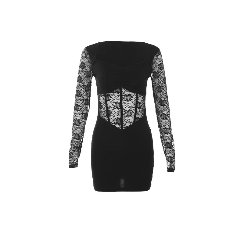 Gothic Alt Goth Lace Sleeves Patchwork Bodycon Mini Dress – ROCK 'N DOLL
